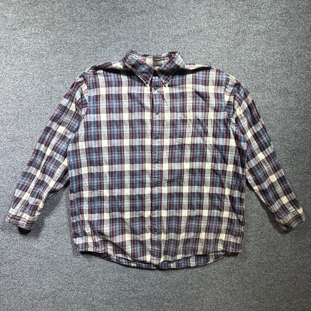 St. John's Bay Button-Down Shirt Men's 2XL Gray Cotton Flannel Plaid Workwear